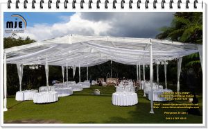 Sewa Meja Bulat Round Table Cover Putih Acara Pernikahan