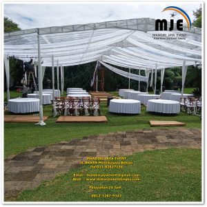 Sewa Meja Bulat Round Table Cover Putih Acara Pernikahan
