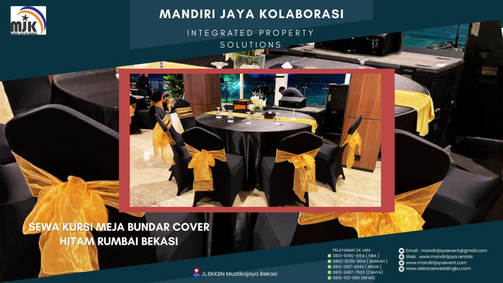 Sewa Kursi Meja Bundar Cover Hitam Rumbai Bekasi