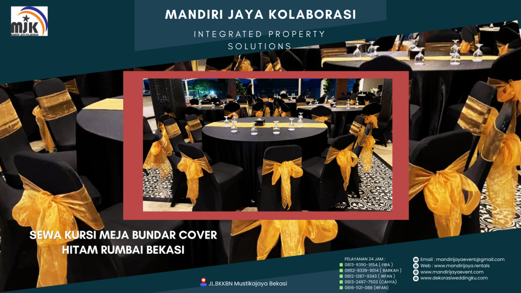 Sewa Kursi Meja Bundar Cover Hitam Rumbai Bekasi