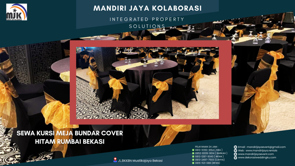 Sewa Kursi Meja Bundar Cover Hitam Rumbai Bekasi
