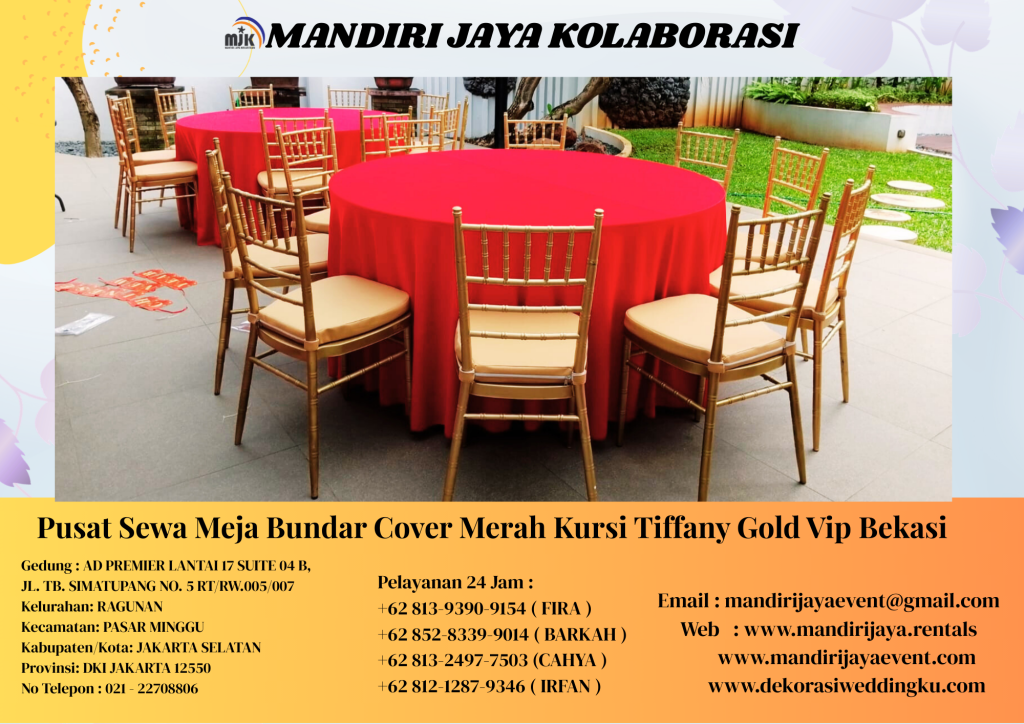 Pusat Sewa Meja Bundar Cover Merah Kursi Tiffany Gold Vip Bekasi