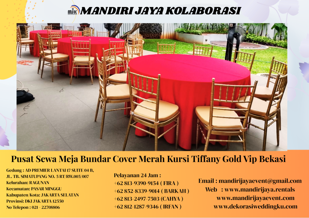 Pusat Sewa Meja Bundar Cover Merah Kursi Tiffany Gold Vip Bekasi