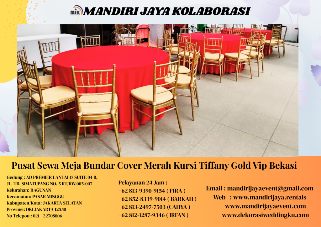 Pusat Sewa Meja Bundar Cover Merah Kursi Tiffany Gold Vip Bekasi
