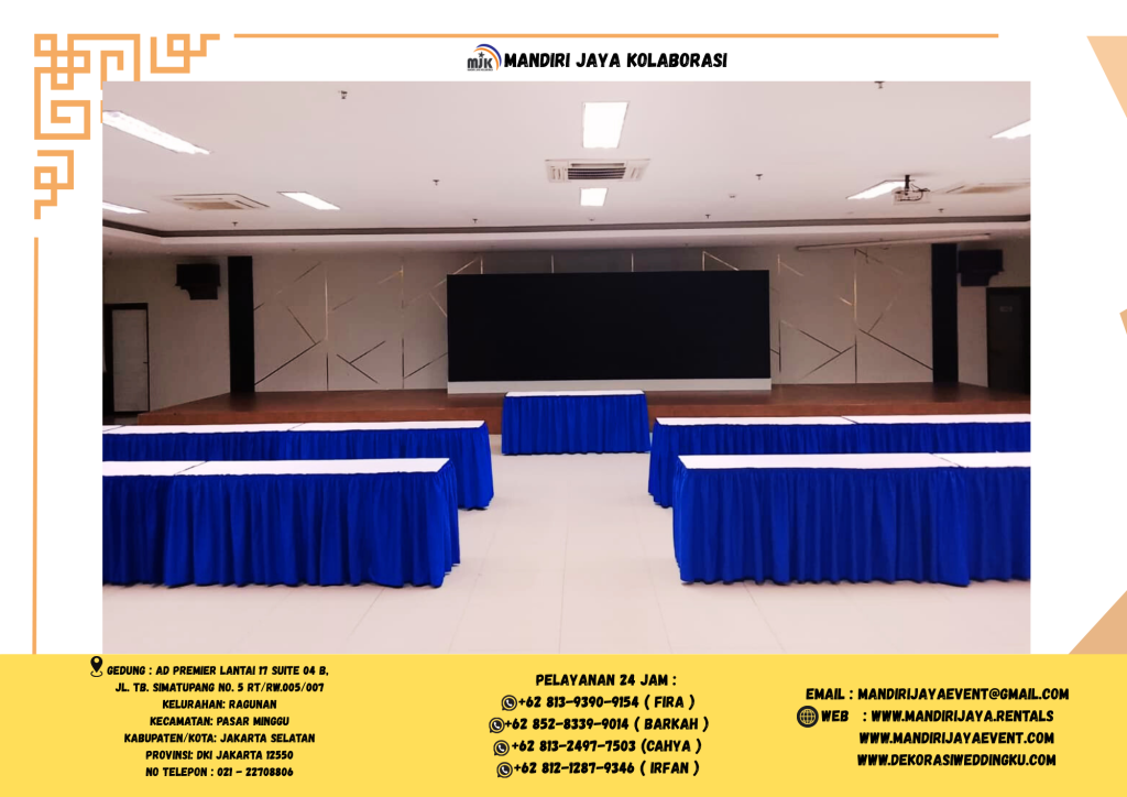 Sewa Meja Ibm Taplak Putih Biru Jakarta