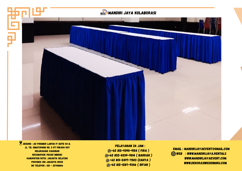 Sewa Meja Ibm Taplak Putih Biru Jakarta
