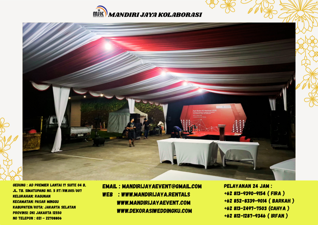 Sewa Tenda Serut Dekorasi Merah Putih Event Bintaro Jakarta
