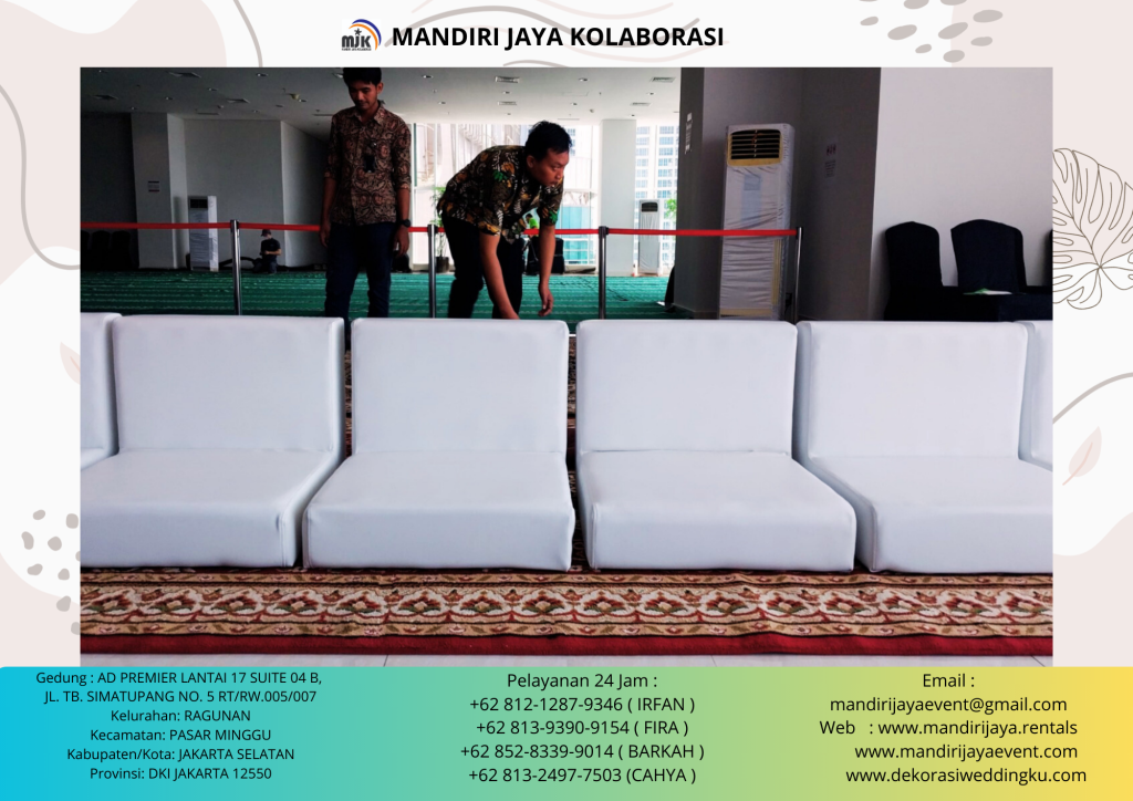 JASA SEWA SOFA PUTIH TYPE LESEHAN, MEJA KACA VIP JAKARTA
