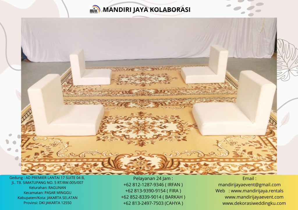 JASA SEWA SOFA PUTIH TYPE LESEHAN, MEJA KACA VIP JAKARTA