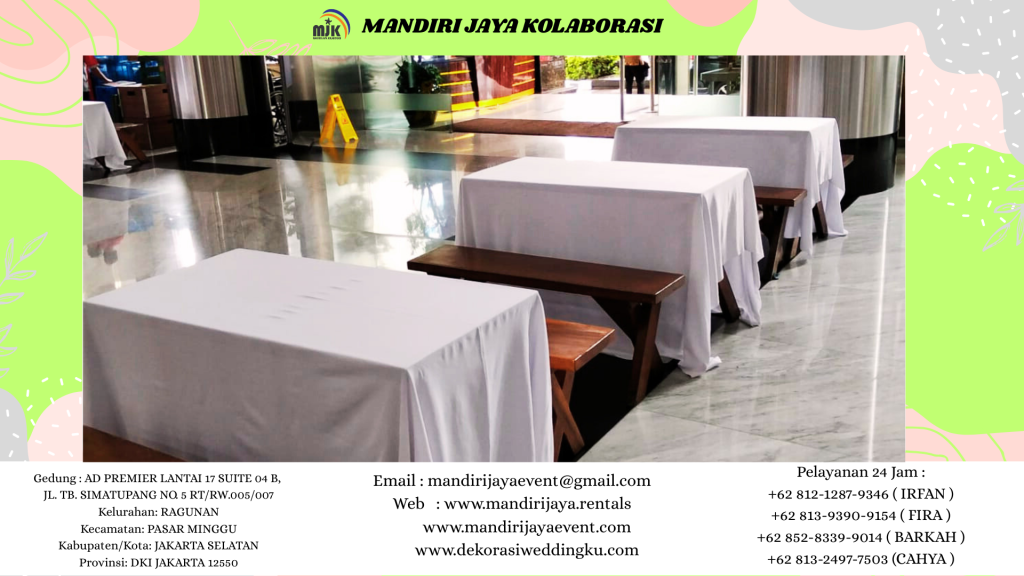 SEWA BANGKU MEJA TAMAN TEBAR PUTIH VENUE OJK SUMITRO JAKARTA