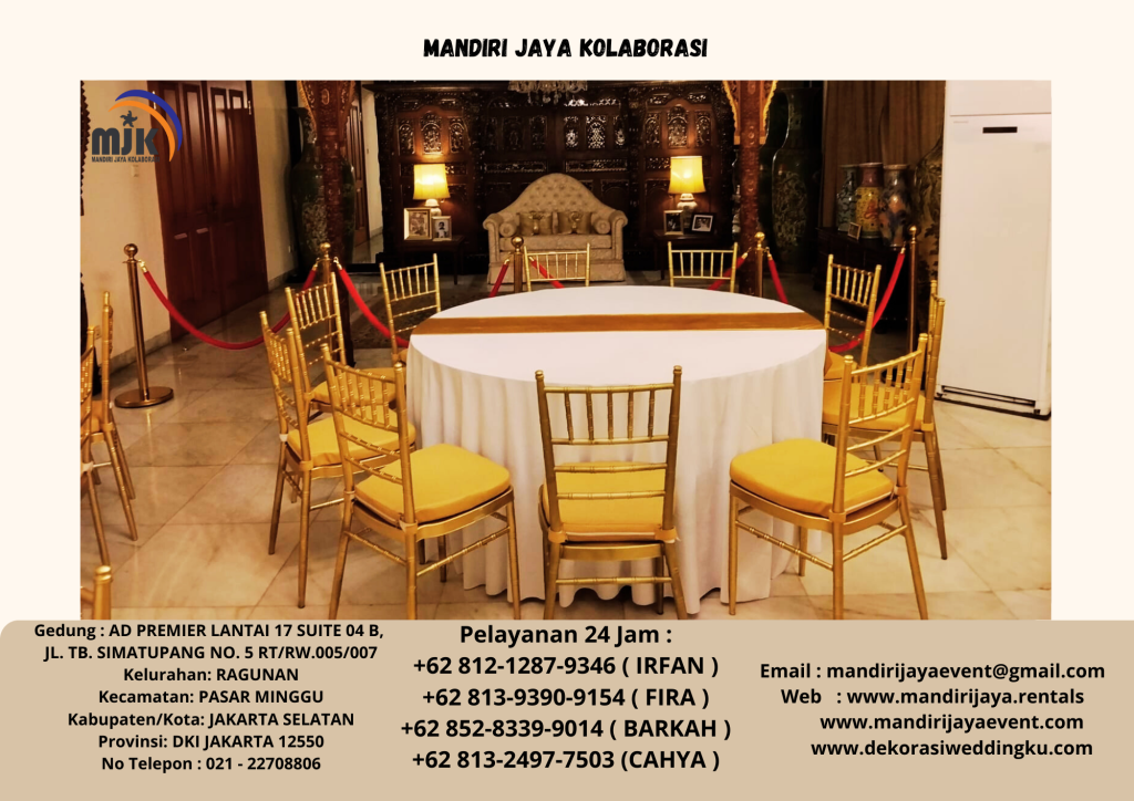 Sewa Kursi Tiffany Gold,Meja Bundar Tebar Putih Area Jakarta