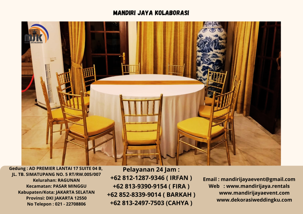 Sewa Kursi Tiffany Gold,Meja Bundar Tebar Putih Area Jakarta