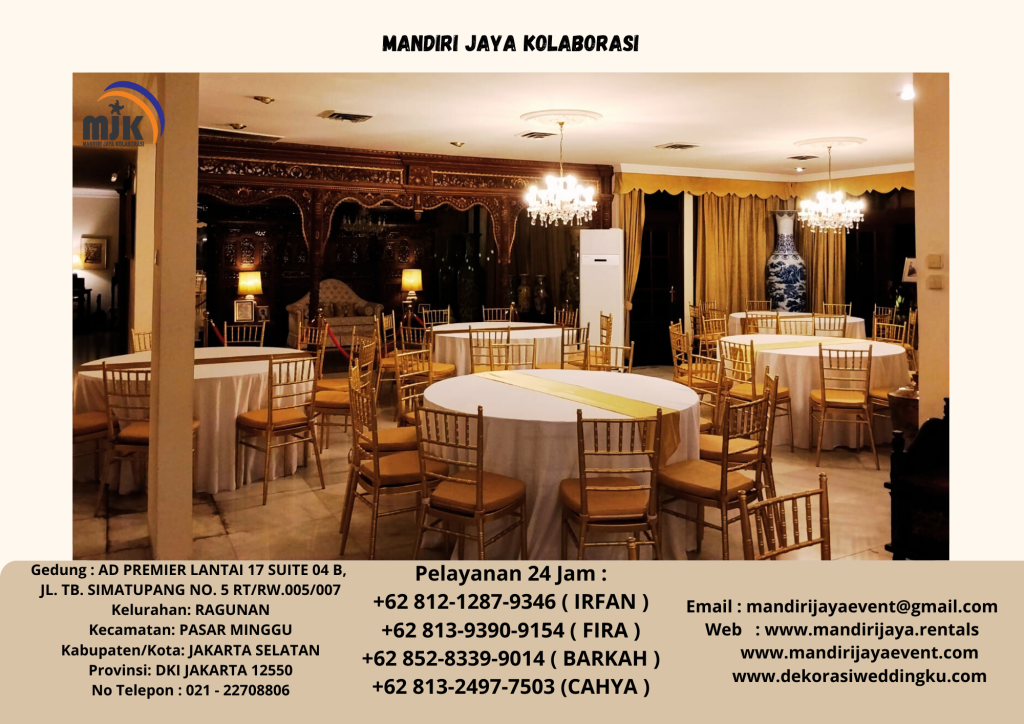 Sewa Kursi Tiffany Gold,Meja Bundar Tebar Putih Area Jakarta