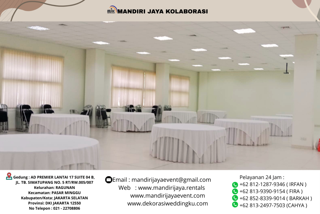 Sewa Meja Bundar Cover Taplak Tebar Putih Area Jakarta Utara