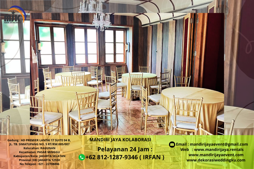 Sewa Meja Bundar Dan Kursi Tiffany Gold Depok