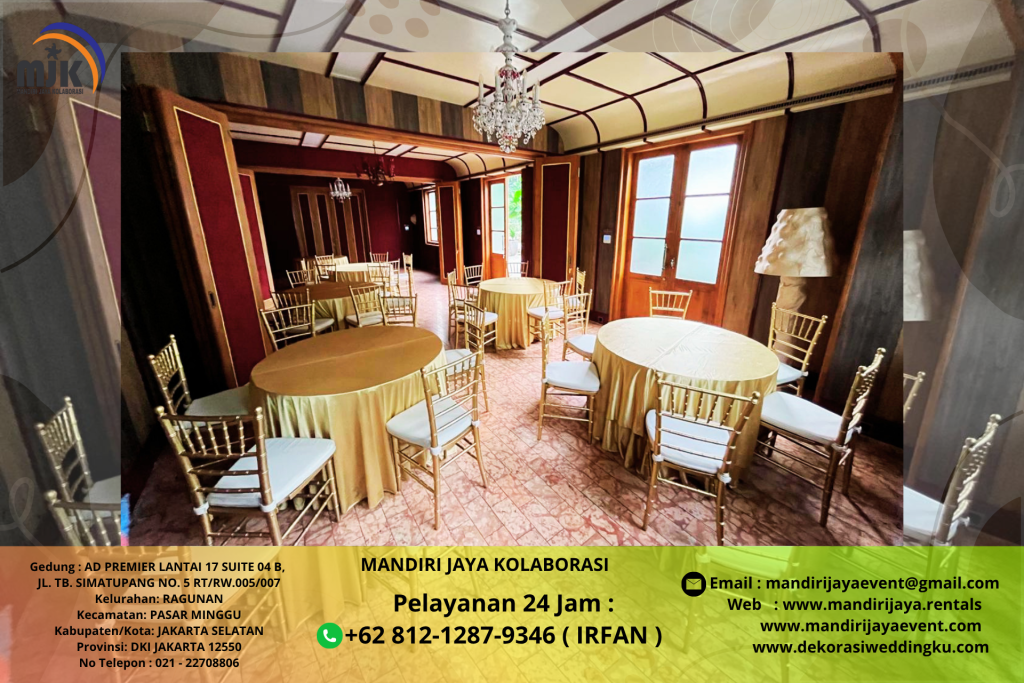 Sewa Meja Bundar Dan Kursi Tiffany Gold Depok