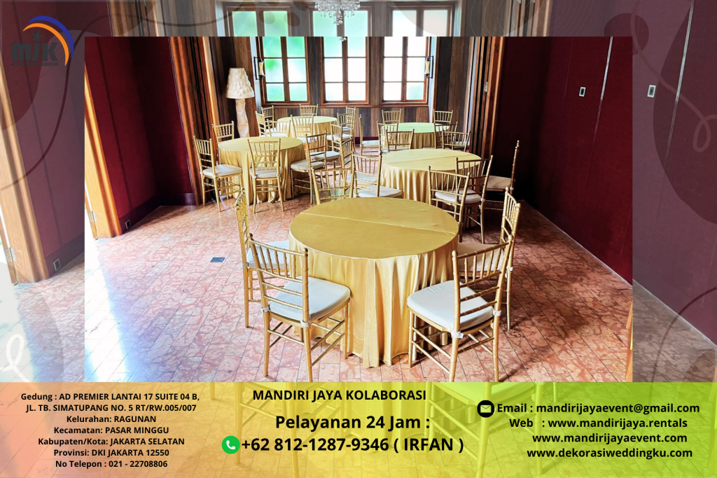 Sewa Meja Bundar Dan Kursi Tiffany Gold Depok