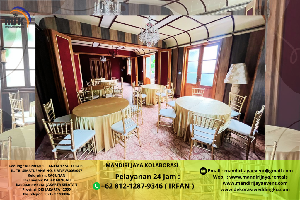 Sewa Meja Bundar Dan Kursi Tiffany Gold Depok