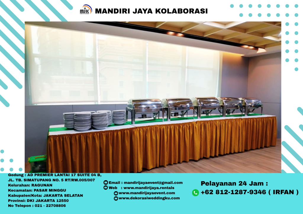 Sewa Meja Kotak UK120x80cm Taplak Putih Skirting Kuning Runner Hijau Area Bekasi