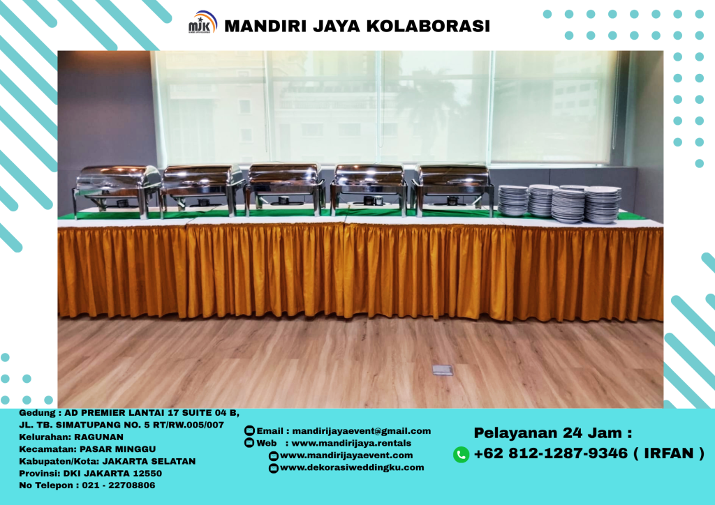 Sewa Meja Kotak UK120x80cm Taplak Putih Skirting Kuning Runner Hijau Area Bekasi