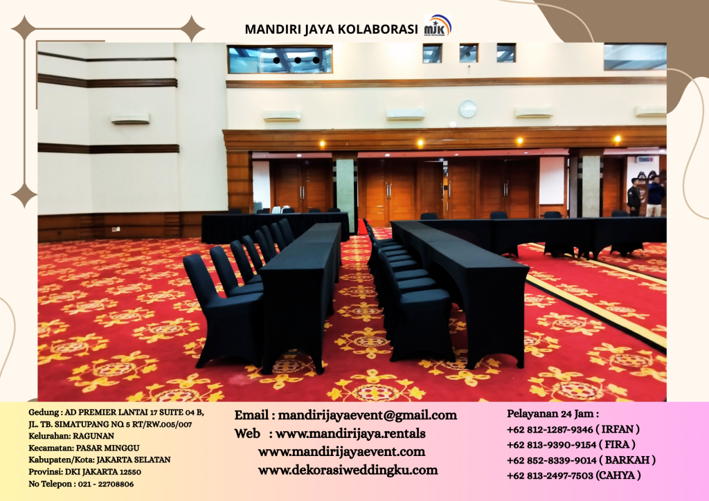 Sewa Meja Kursi IBM Cover Hitam Ketat Daerah Jakarta