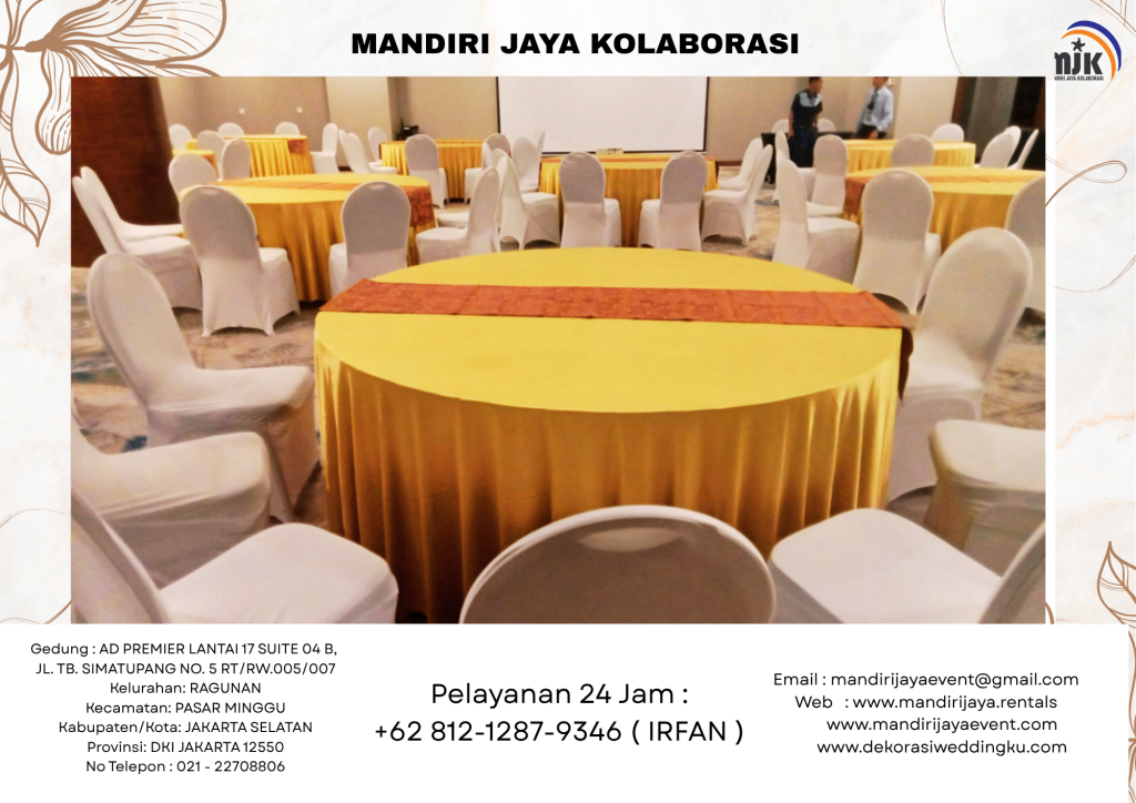 Jasa Sewa Meja Bundar Set Kursi Susun Putih Area BSD