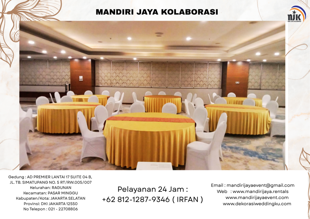 Jasa Sewa Meja Bundar Set Kursi Susun Putih Area BSD