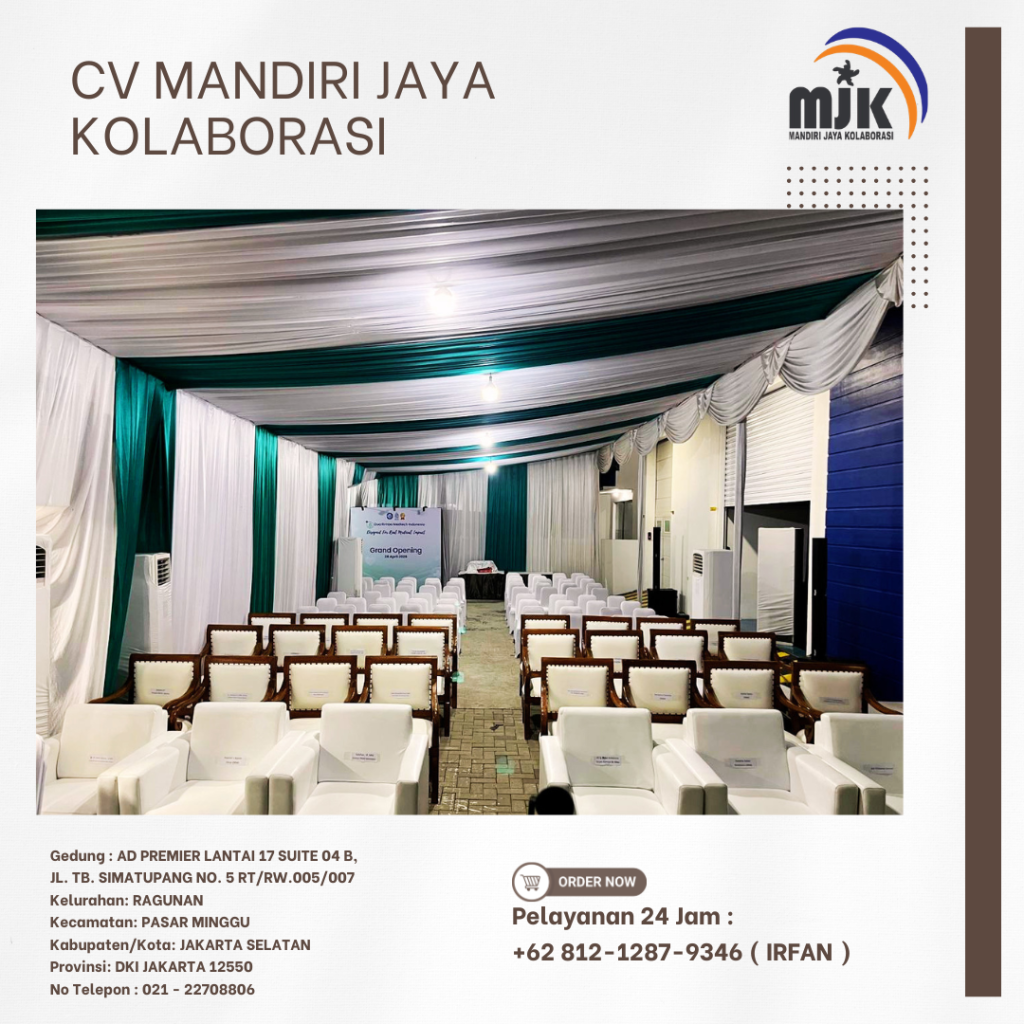 Jasa Sewa Tenda Serut Kain Rempel Hijau putih Depok