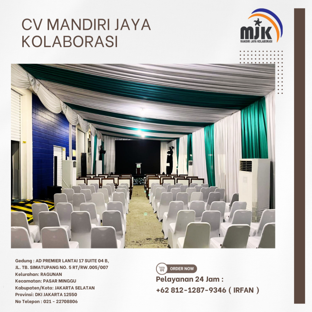 Jasa Sewa Tenda Serut Kain Rempel Hijau putih Depok