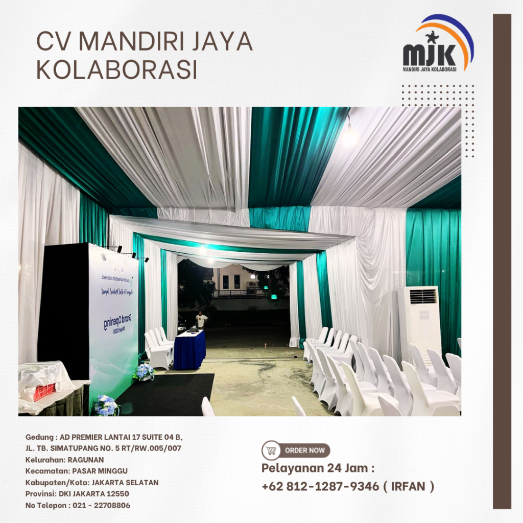 Jasa Sewa Tenda Serut Kain Rempel Hijau putih Depok