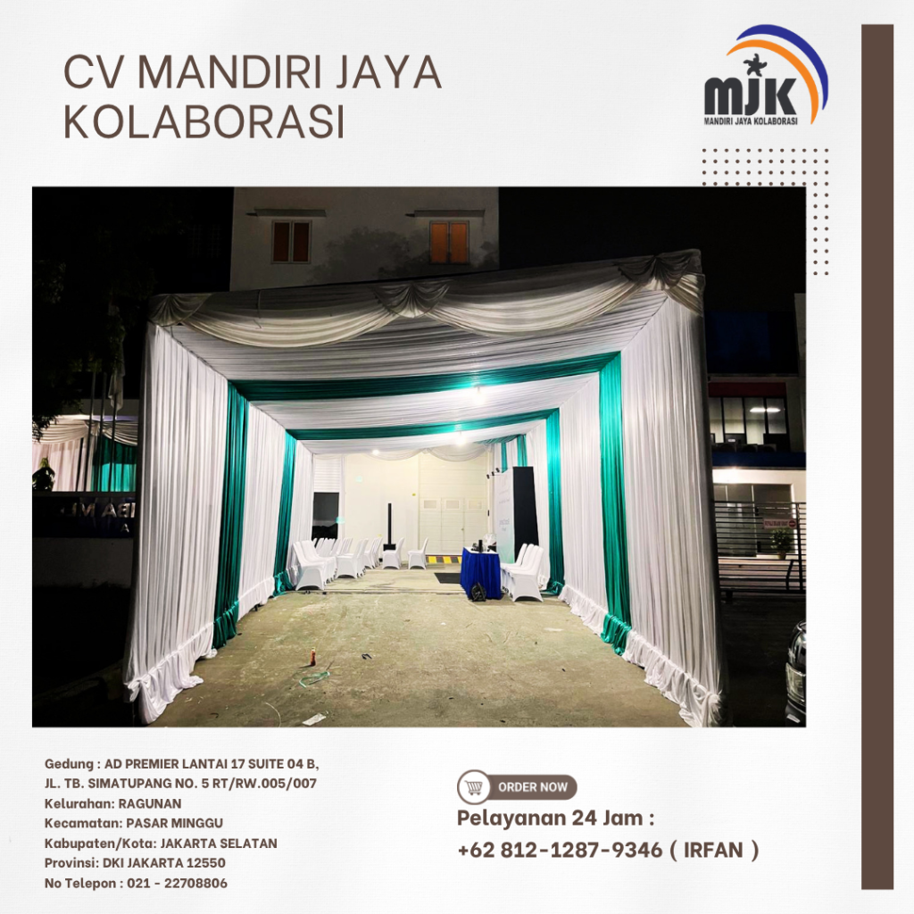 Jasa Sewa Tenda Serut Kain Rempel Hijau putih Depok