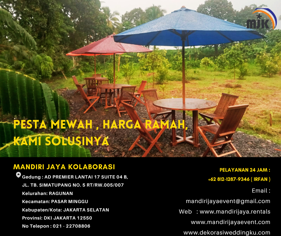 Rental Tenda parasol Set Meja Kursi Kayu Sentul Bogor