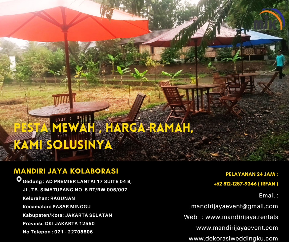 Rental Tenda parasol Set Meja Kursi Kayu Sentul Bogor