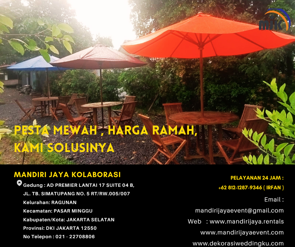 Rental Tenda parasol Set Meja Kursi Kayu Sentul Bogor