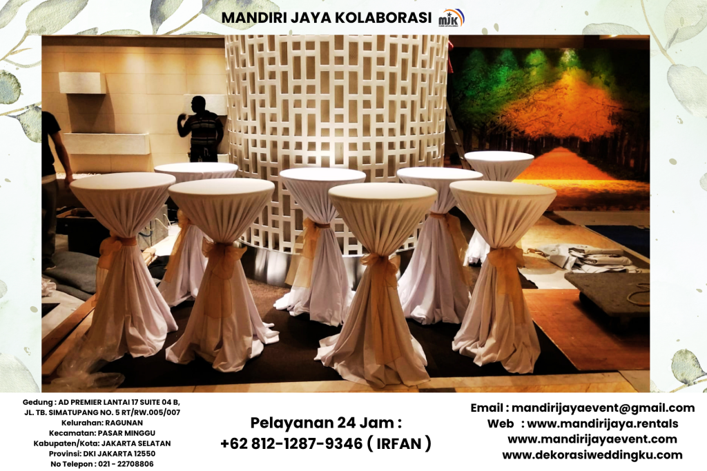 Sewa Meja Kaca, Meja Barstool Siap Setting Area Thamrin Jakarta