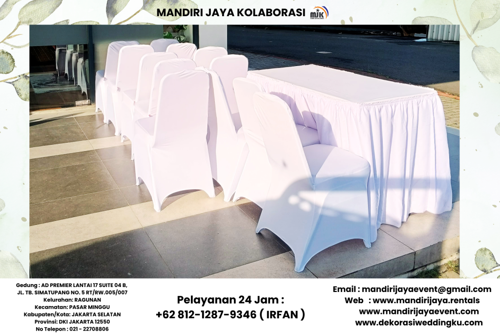 Sewa Meja Kotak Kursi Susun Cover Putih Bersih Area Cibubur