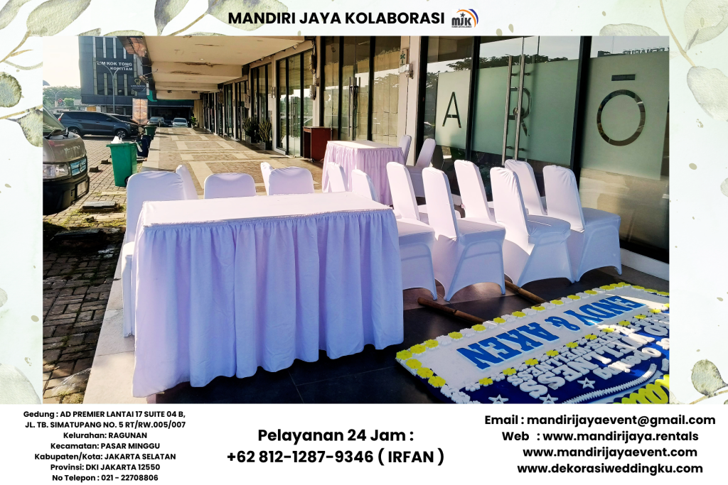Sewa Meja Kotak Kursi Susun Cover Putih Bersih Area Cibubur