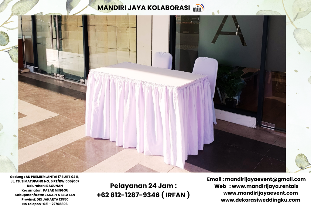 Sewa Meja Kotak Kursi Susun Cover Putih Bersih Area Cibubur
