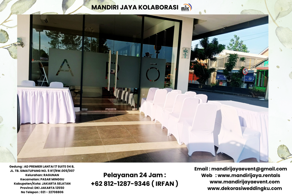 Sewa Meja Kotak Kursi Susun Cover Putih Bersih Area Cibubur