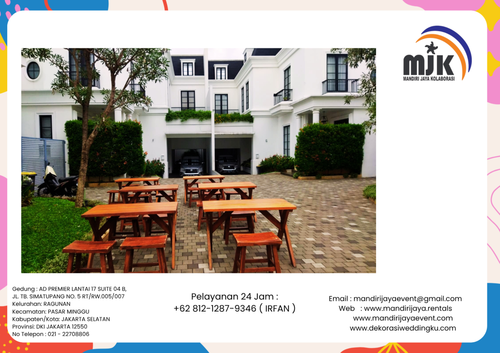 Sewa Meja Taman Kayu Kaki Model Silang Area Jakarta