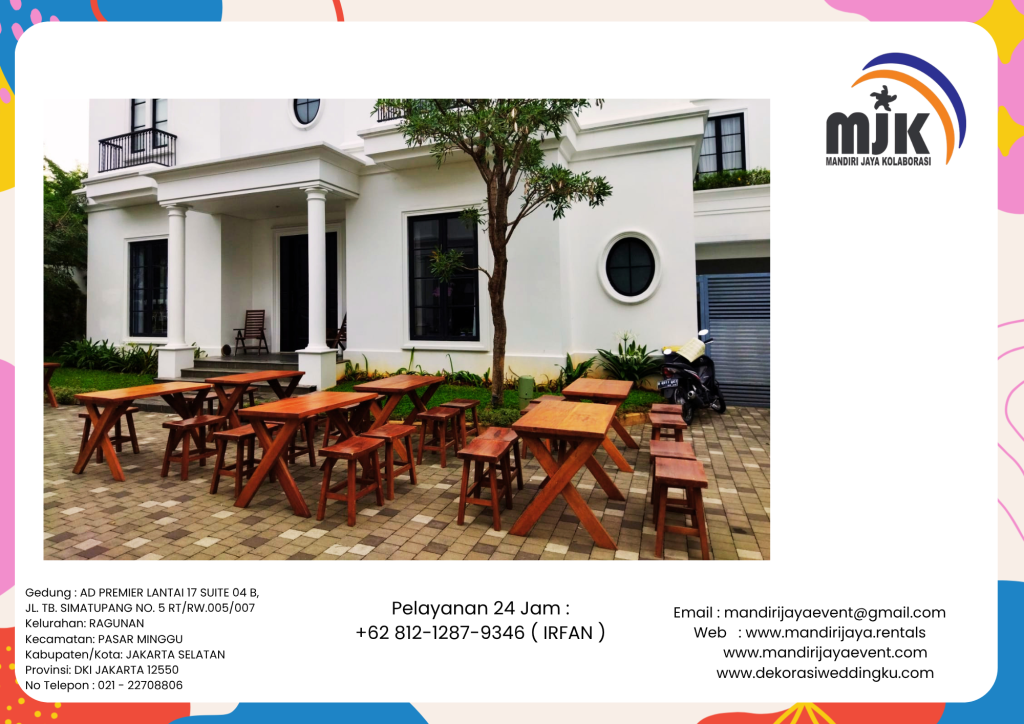 Sewa Meja Taman Kayu Kaki Model Silang Area Jakarta