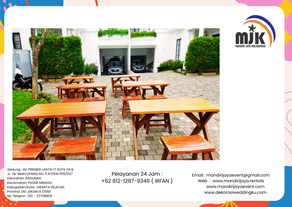Sewa Meja Taman Kayu Kaki Model Silang Area Jakarta