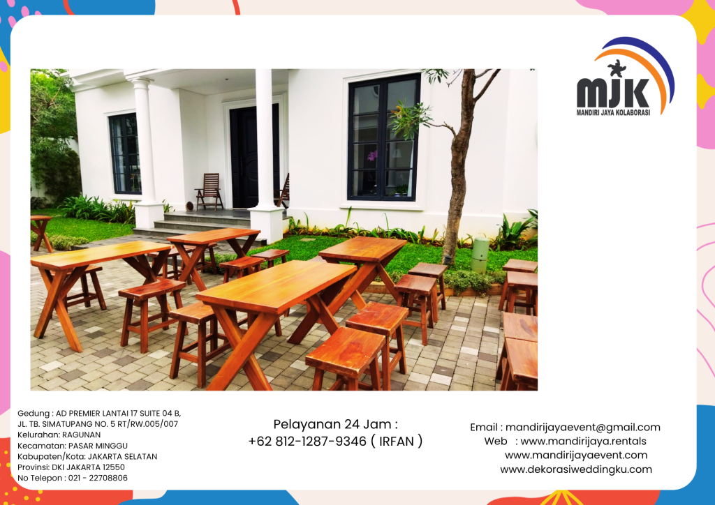 Sewa Meja Taman Kayu Kaki Model Silang Area Jakarta