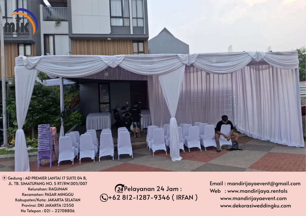Sewa Tenda Serut Kain rempel Putih Depok