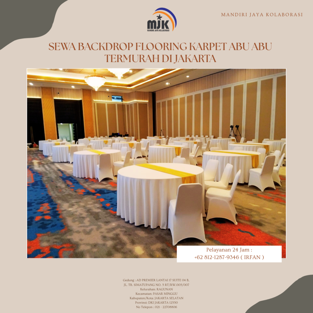 Sewa Meja Bulat Cover Skirting Putih Pita Gold,Kursi Area Karawang