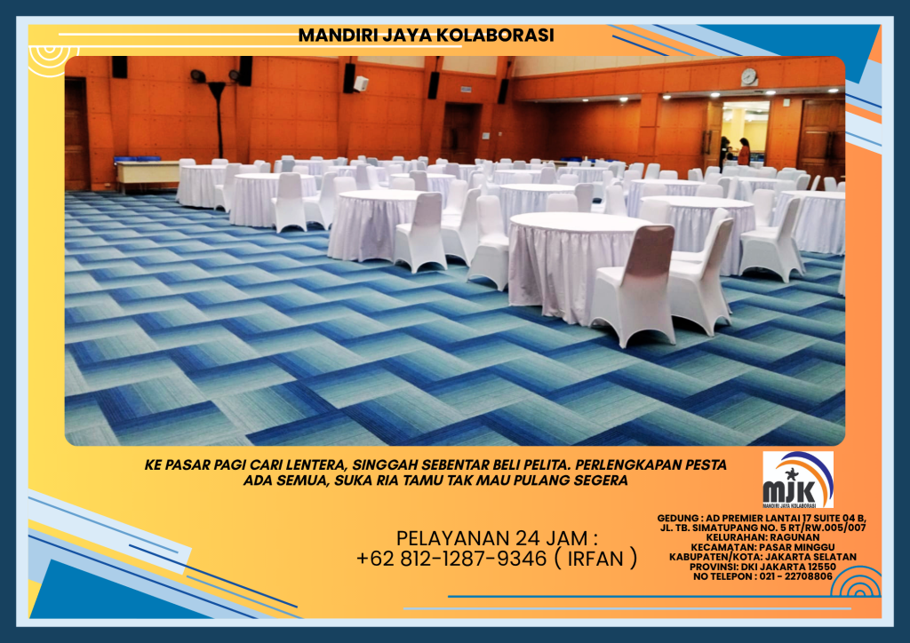 Sewa Meja Bundar D160 Cover Putih, Kursi Susun Area Jakarta Selatan