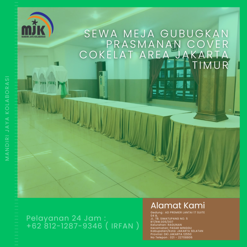 Sewa Meja Gubugkan Prasmanan Cover Cokelat Area Jakarta Timur