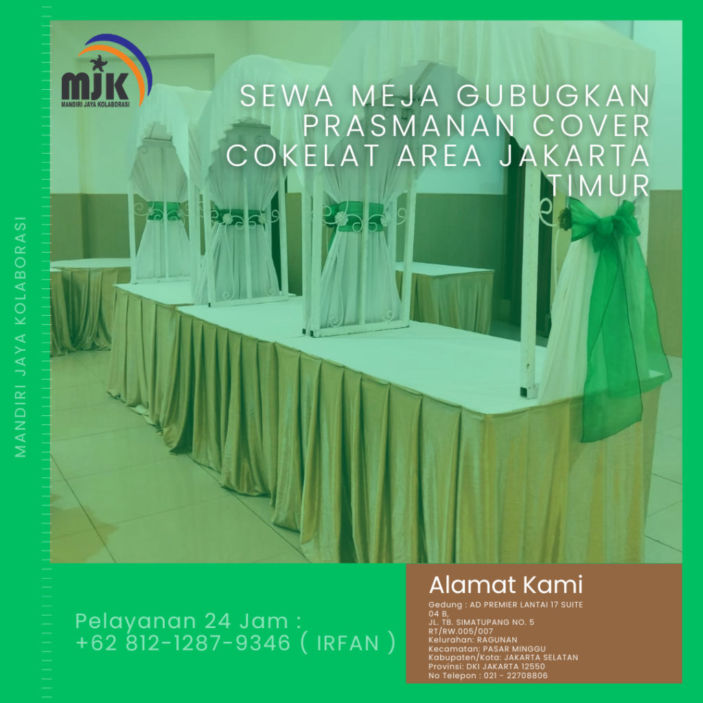 Sewa Meja Gubugkan Prasmanan Cover Cokelat Area Jakarta Timur