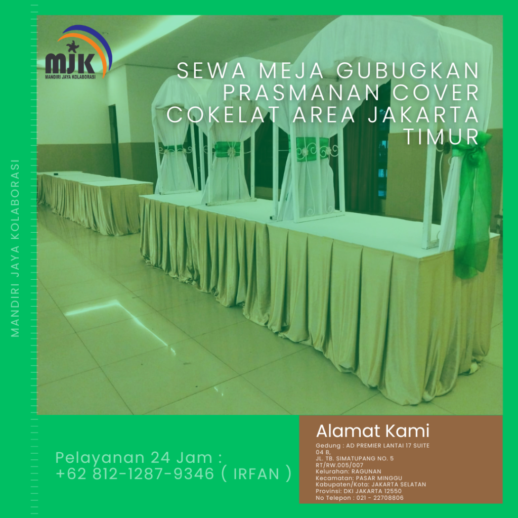 Sewa Meja Gubugkan Prasmanan Cover Cokelat Area Jakarta Timur