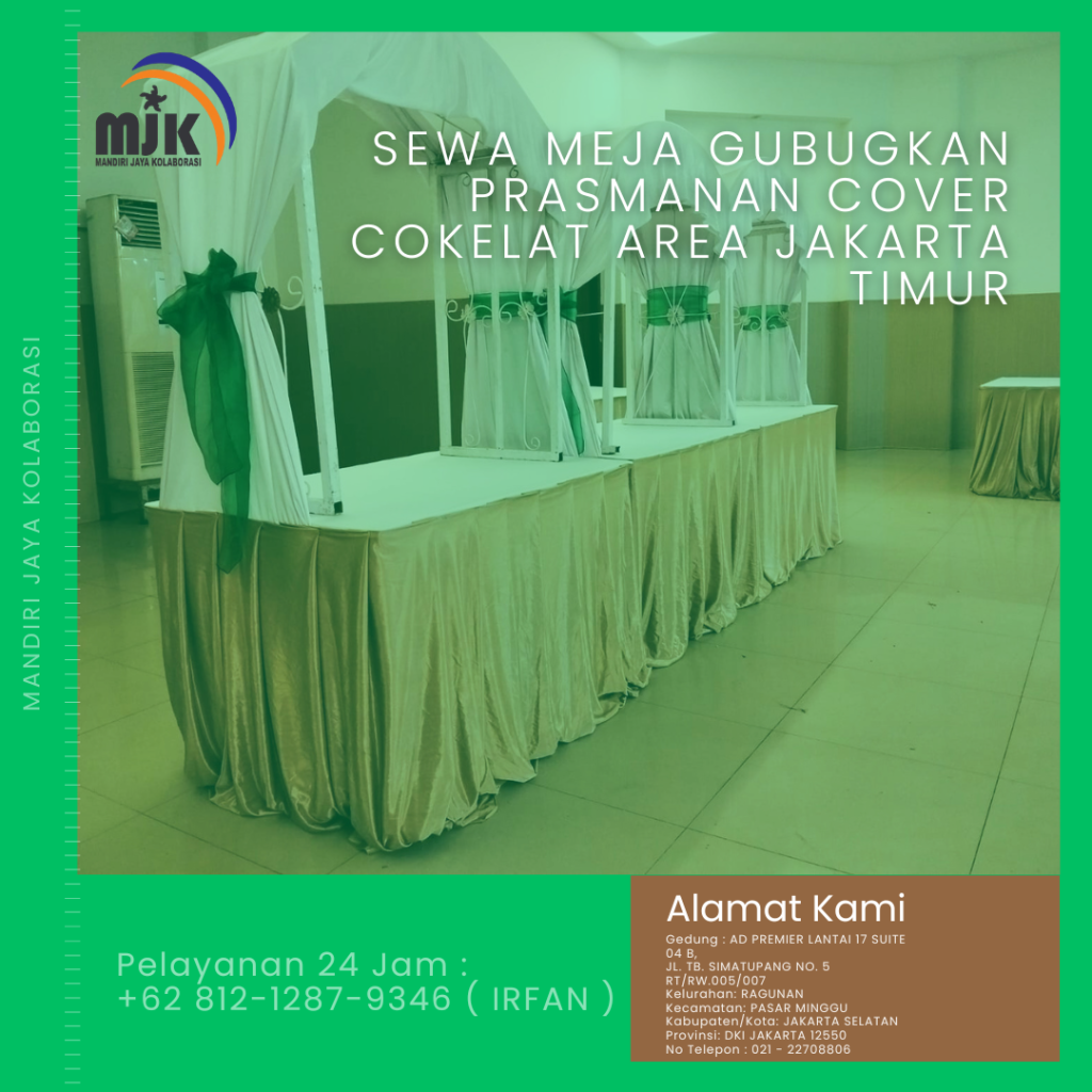 Sewa Meja Gubugkan Prasmanan Cover Cokelat Area Jakarta Timur